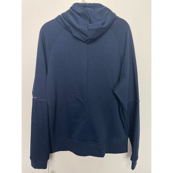 Tahari Sz M Sport Reverse Panel Hoodie Navy Blue Pullover Pocket Dratwstring NWT - Picture 14 of 16